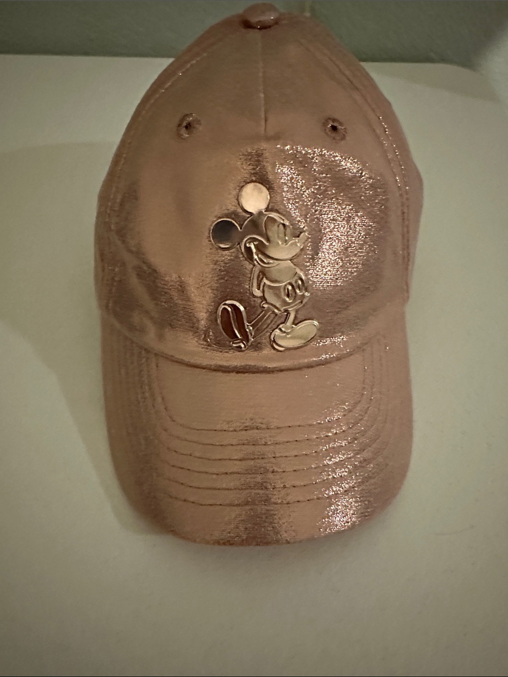 Kids Metallic Rose Gold Baseball Cap with Mickey Accent